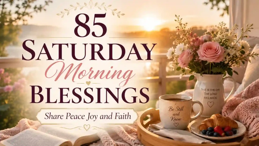 Peaceful Saturday morning blessings featured image with sunrise flowers and warm breakfast setting