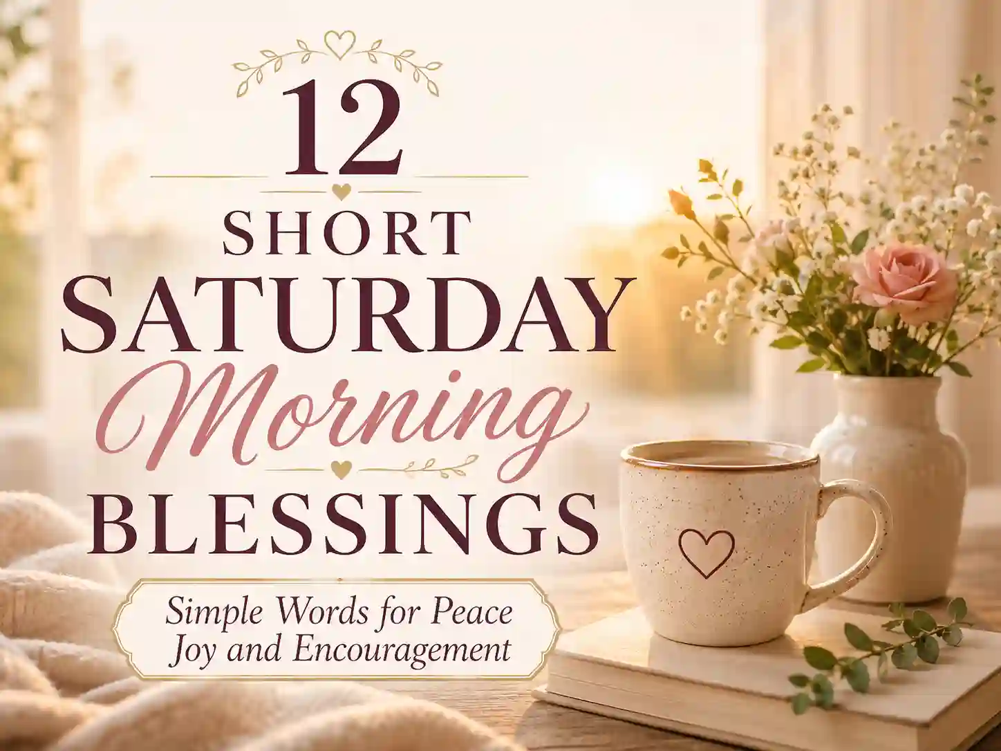 Short Saturday morning blessings image with peaceful sunrise and simple inspirational text