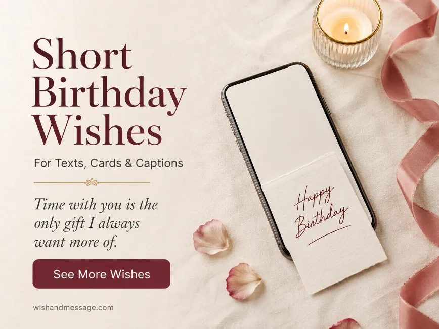 Smartphone and blank birthday card with a short romantic birthday wish for a soulmate