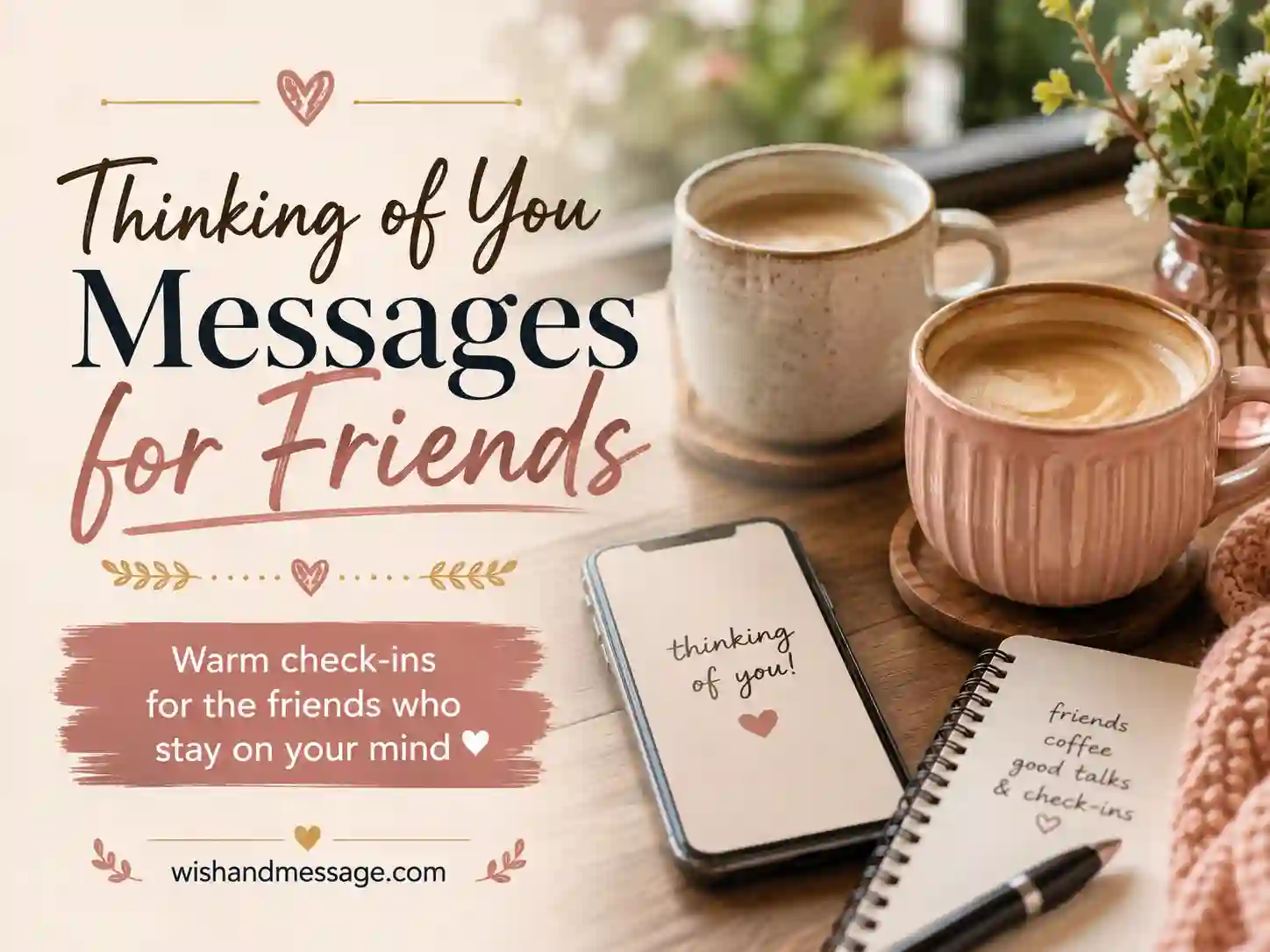 Phone and coffee cups representing a thoughtful message between friends