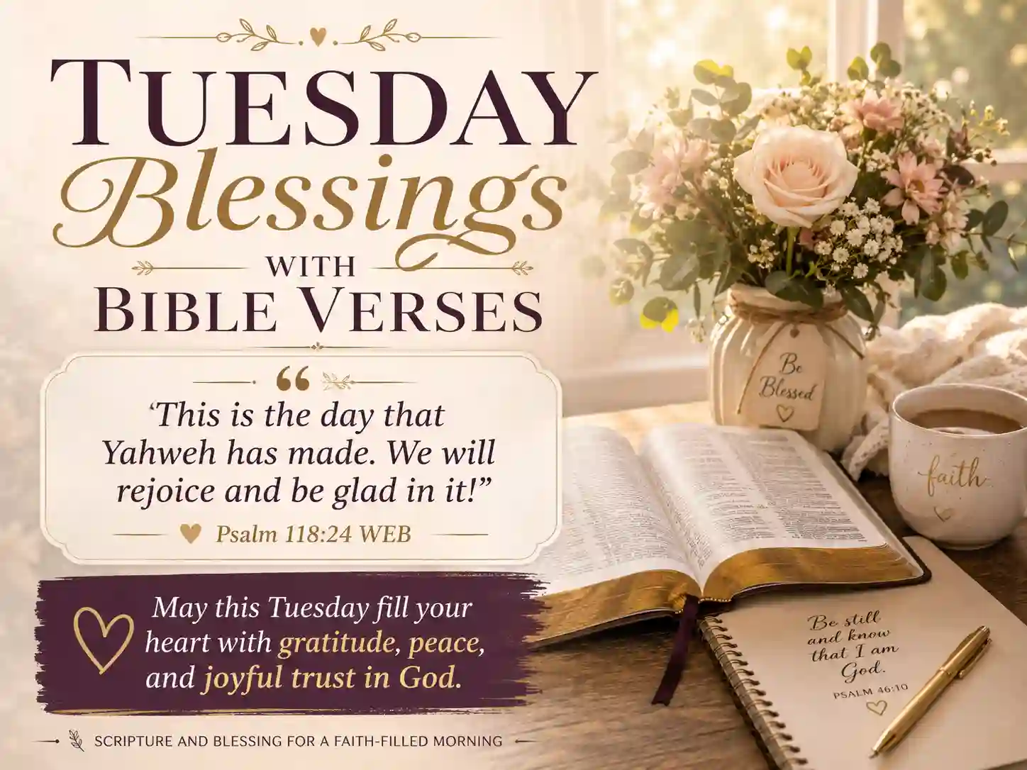 Open Bible with a Tuesday morning Scripture blessing
